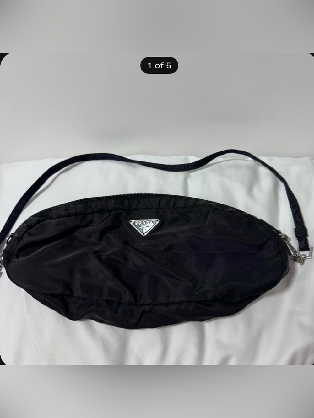 Prada Black Nylon Shoulder Bag with Silver Triangle Logo Plaque